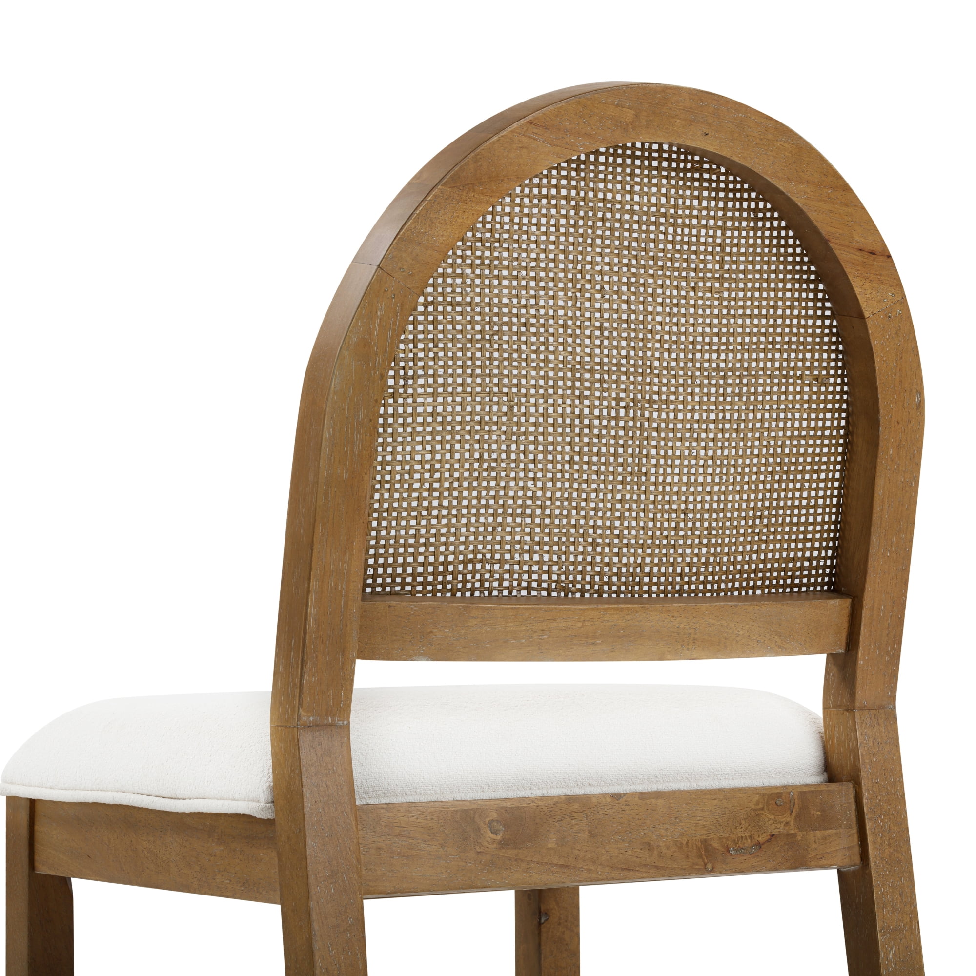 Nathan James Bailey 19 in. Boucle Dining Chair, Upholstered Side Chair with Natural Woven Rattan Back and Solid Wood Legs, Light Brown