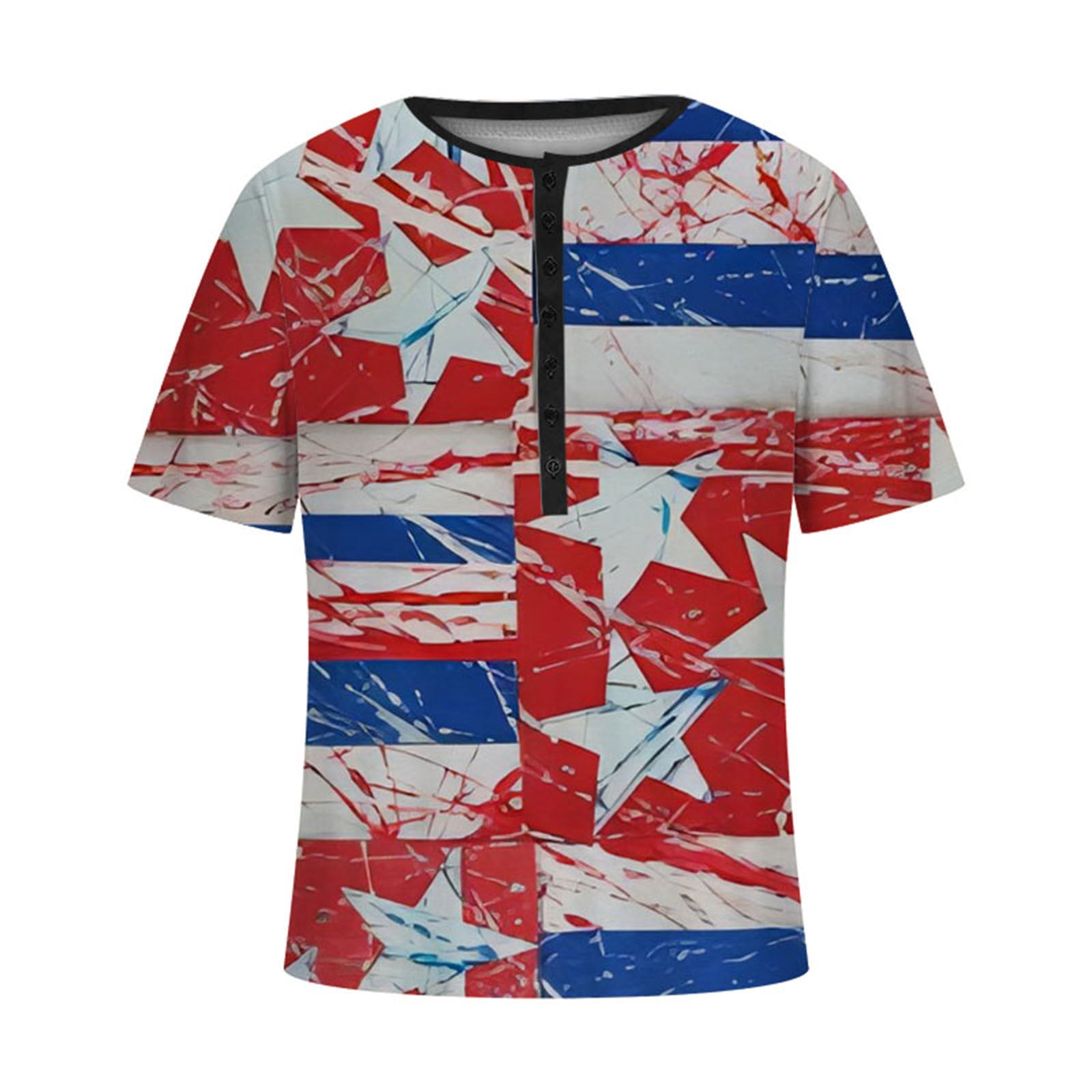 safuny Men's Slim Fit Tops Holiday Short Sleeve Shirts Round Neck Pullover Independence Day Usa Flag Print Tees Clothing Summer Fashion Red XXL