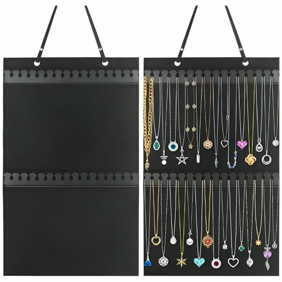 DESIGNICE Hanging Jewelry Organizer, Holds 32 Necklaces, Felt Wall Hanger Black