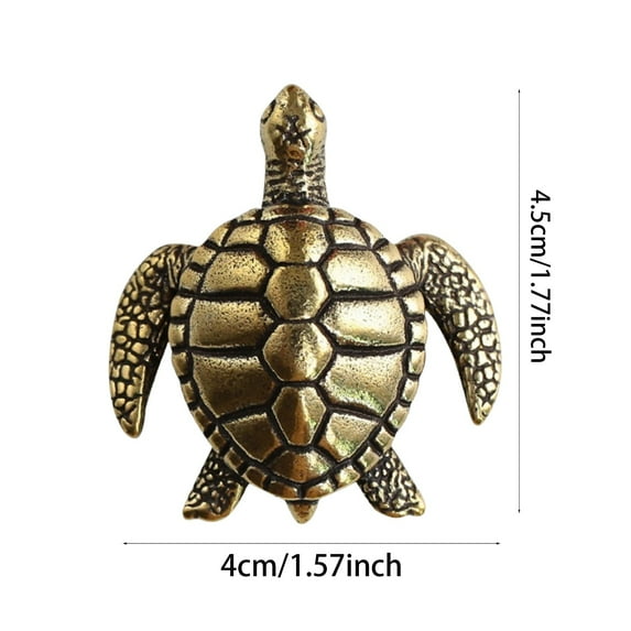 Desktop Ornament - Brass Long Life Turtle Figurine - Feng Shui Home Decoration for Longevity and Luck in Living Room