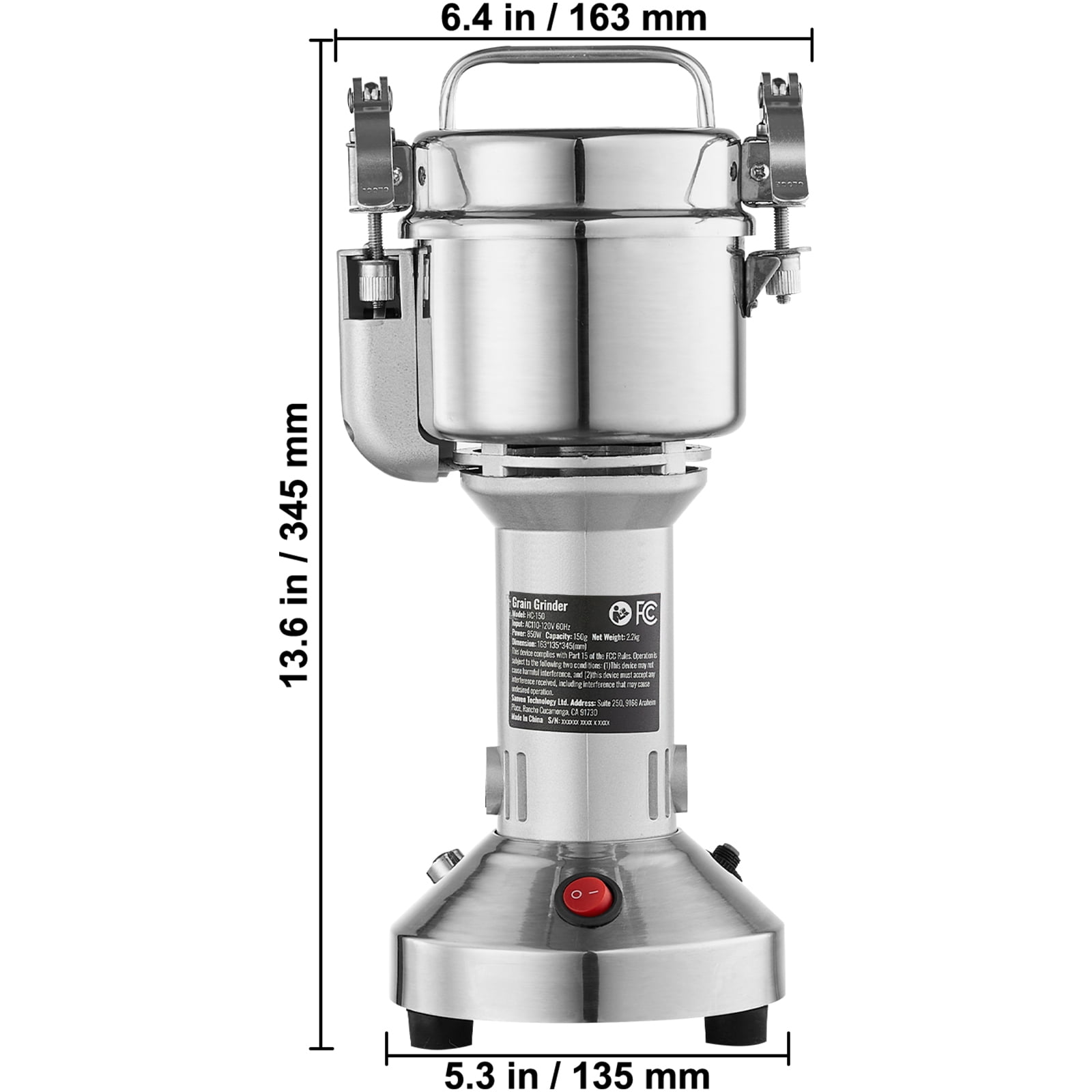 KFFKFF 750g Electric Grain Mill Grinder, 2000W High-Speed Stainless Steel Powder Machine for Dry Grains, Spices, Cereals, Coffee, and Pepper