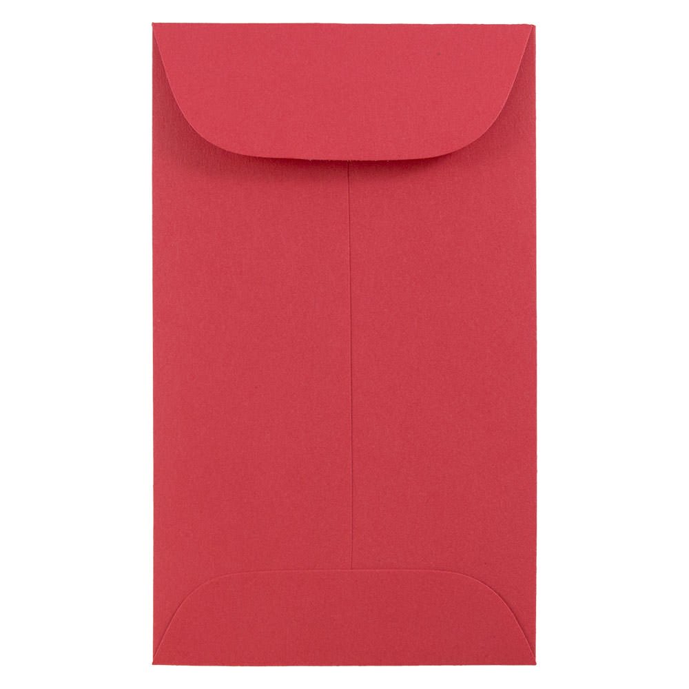 JAM 3 Coin Envelopes, 2 1/2 x 4 1/4, Red, 100/Pack