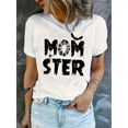 thumbnail image 1 of Camiseta para mujer verano1pc Women'S Casual Crew Neck T-Shirt with Geometric Monster Bat Print, Polyester Knit Fabric, Medium Stretch, All-Season Comfort FitFather's Day, Mother's Day, New Year, Sp, 1 of 6