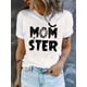 thumbnail image 1 of 1pc Women'S Casual Crew Neck T-Shirt with Geometric Monster Bat Print, Cotton Knit Fabric, Medium Stretch, all-Season Comfort Fit, 1 of 6