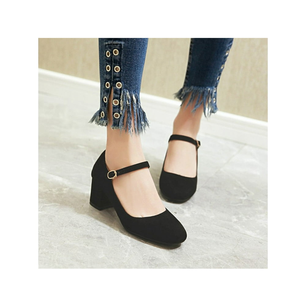 low heel ankle strap pumps