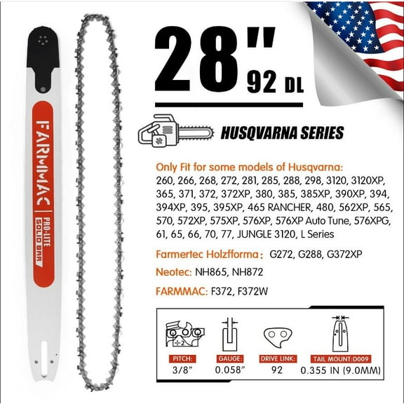 28 Inch Gas Chainsaw 92cc Chainsaw 2-Cycle Gasoline Power Chain Saws 5.2KW 7HP All Parts Compatible with MS660 G660 (With 28" Alloy Bar & Chain)