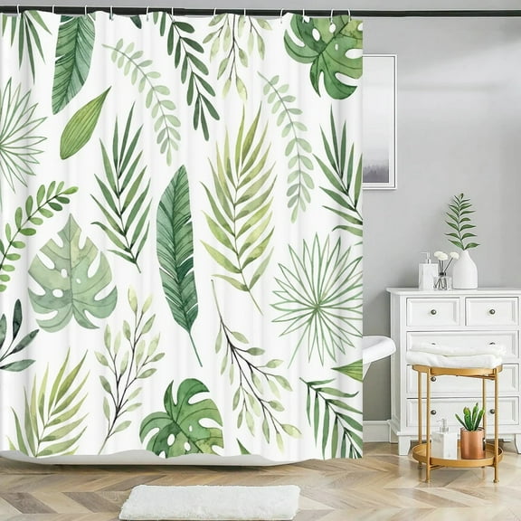 Green Leaf Plants and Flowers Shower Curtain Print Modern Nordic Minimalist Polyster Home Decor Bathroom Curtain with