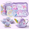 thumbnail image 4 of Joyfy Unicorn Tea Party Set for Girls, Pretend Tin Teapot Set with Teapot, Cups, Plates, Carrying Case, Princess Tea Time Play Kitchen for Christmas Birthday Gift, 4 of 8