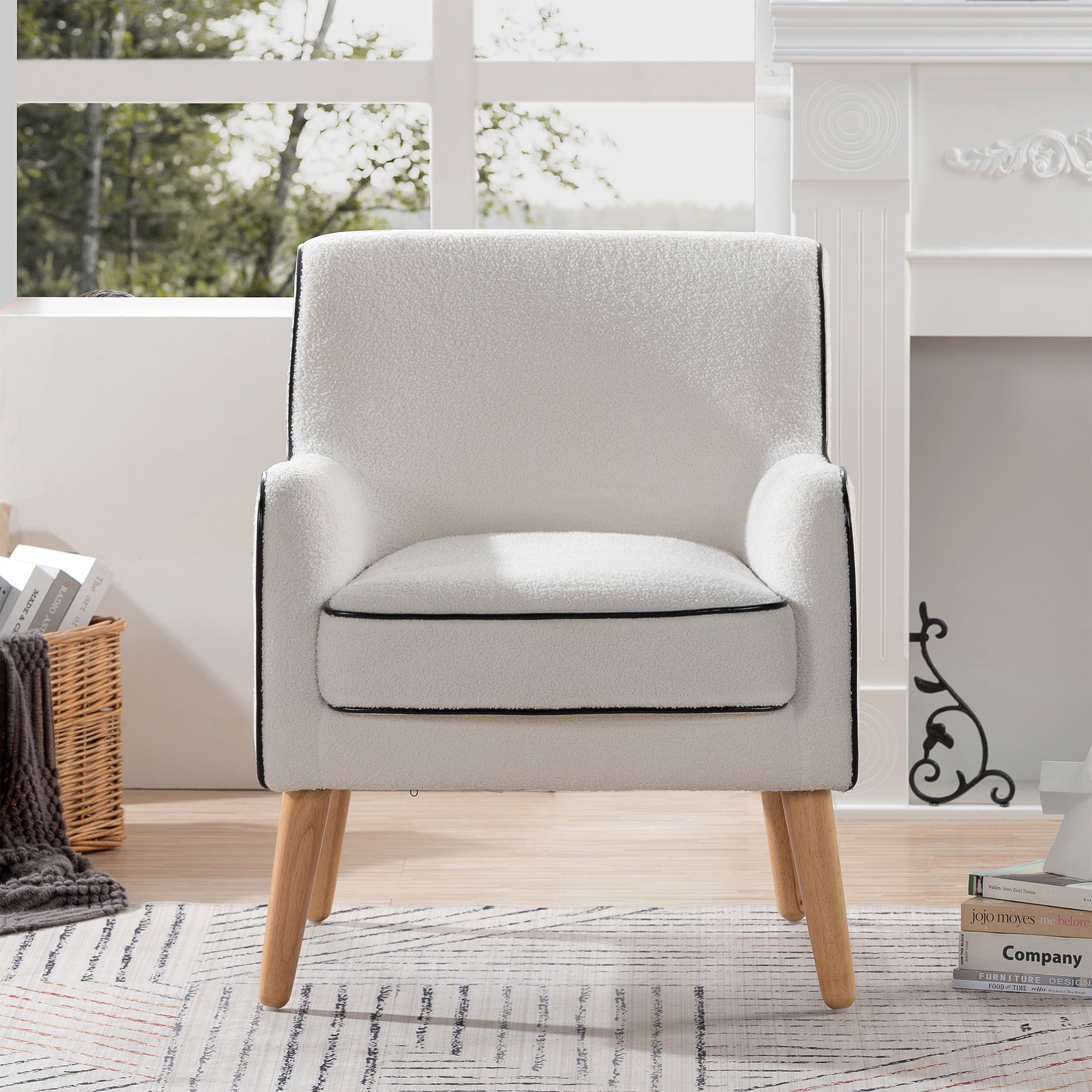 YYAo Modern Accent Chair, Teddy Velvet Upholstered Armchair for Living Room Bedroom Small Spaces, White YYAo Modern Accent Chair, Teddy Velvet Upholstered Armchair for Living Room Bedroom Small Spaces, White