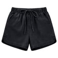 thumbnail image 4 of Busydd Womens Shorts Solid Color Drawstring Denim Shorts Comfortable Casual Elastic Waist Jean Shorts with Pockets, 4 of 5