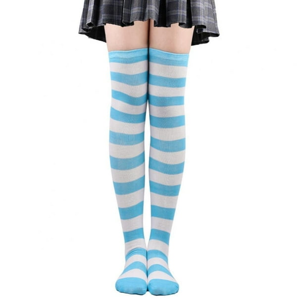 Calcetines a rayas hasta la rodilla, medias largas a rayas por encima de la rodilla para mujeres, adolescentes y jóvenes.