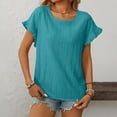 thumbnail image 5 of Tfken Summer Women Tshirts Solid Color Short Sleeve Crew Neck Tops Breathable Daily Wear Female Leisure Shirts Green, 5 of 6