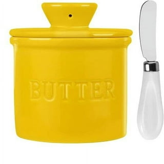 Bonison French Butter Crock for Spreadable Soft Butter, Ceramic Butter Keeper for Counter,Large Capacity Butter Holder with Knife, Housewarming Gift