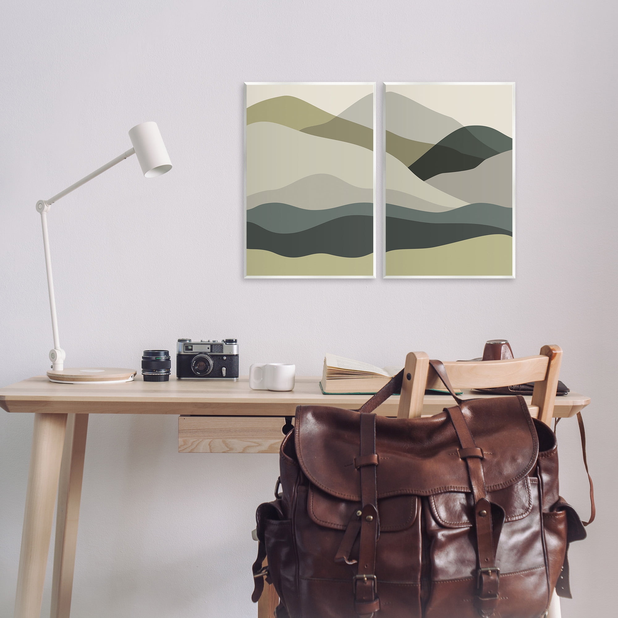 Stupell Industries Modern Green Mountains Landscape Painting Unframed Art Print Wall Art, 13 x 19, Set of 2
