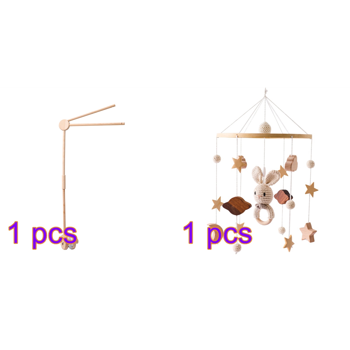 Star, Moon & Cloud Crochet Baby Crib Bell Mobile – Rotating Wooden Wind Chimes with Hanging Toys – Soothing Infant Sleep & Nursery Decor