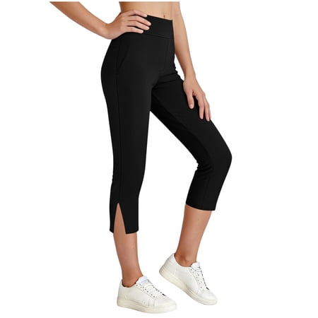 Girls Capris Side Split High Waisted Pull On Capri Pants for Teens 4-15Y Casual Yoga Workout Leggings (7-8 Years Black)