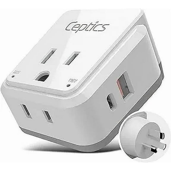 Ceptics Australian Travel Adapter Set, 20W PD & QC, Type I-3.1A - 4 in 1-2 USA Inputs, 1 USB Port, 1 USB-C Port - Australian New Zealand Fiji Argentina, Compact - Adapter Australia-Compatible Plug