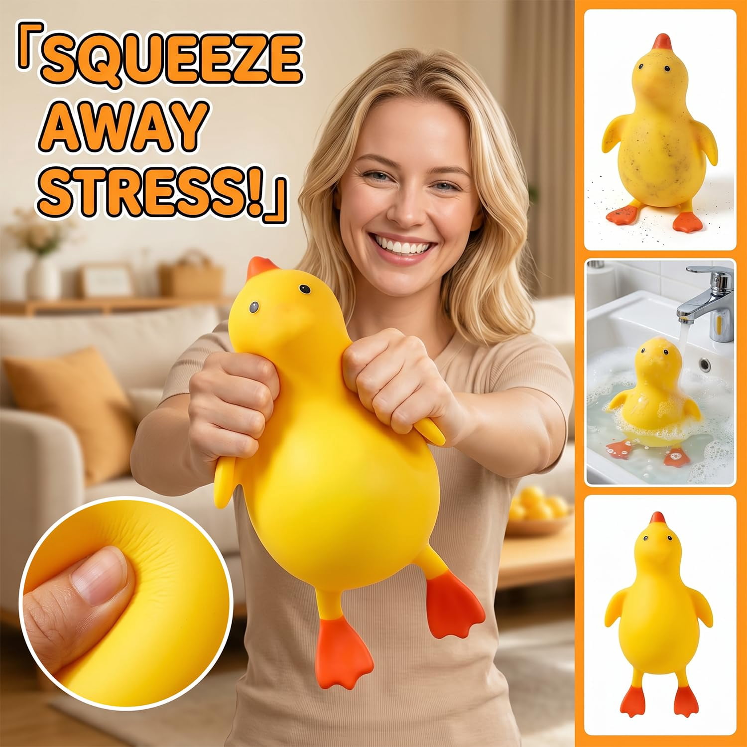 15" Giant Duck Squishy, Jumbo TPR Pinch Toys, Cute Butter Stress Balls, Slow Rebound Ultra-Soft, Oversized Anxiety Relief Fidget Squishy Toys for Adults, Kindergarten Birthday Christmas