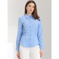 thumbnail image 3 of Camisa de oficina de manga larga para mujer Allegra K fruncida Azul claro L, 3 of 5