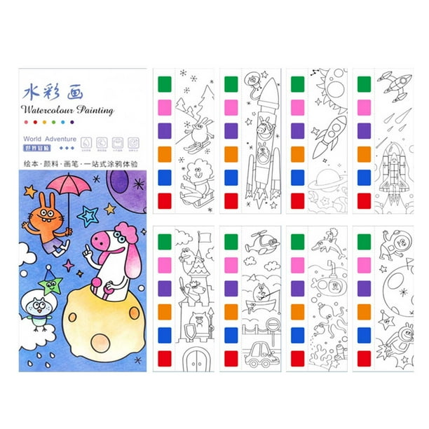 Libro para colorear con acuarela para niños, bloc de notas, dibujo con garabatos, libro para colorear con pigmento gouache, libro de dibujo portátil de 10 ml, libro para colorear con acuarela para niñ