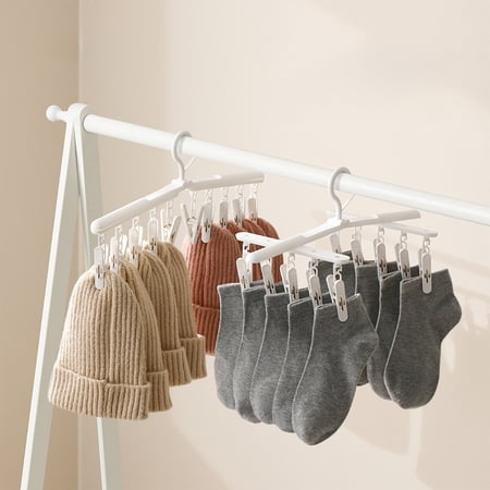Homekingdee 10 Pcs Sock Clip Drying Rack – Rotatable Windproof Multi-Clip Hanger for Underwear Socks Home Balcony Laundry Drying