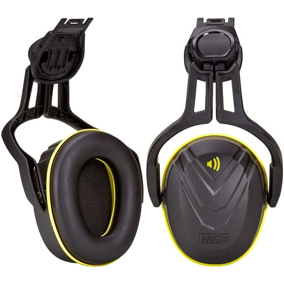 MSA 10190357 V-Gard Helmet Ear Defenders - Enhanced Comfort Hearing Protection Capsules with Helmet Mount for V-Gard Cap Style Hard Hats - Black/Yellow - Medium Attenuation SNR: 32 dB