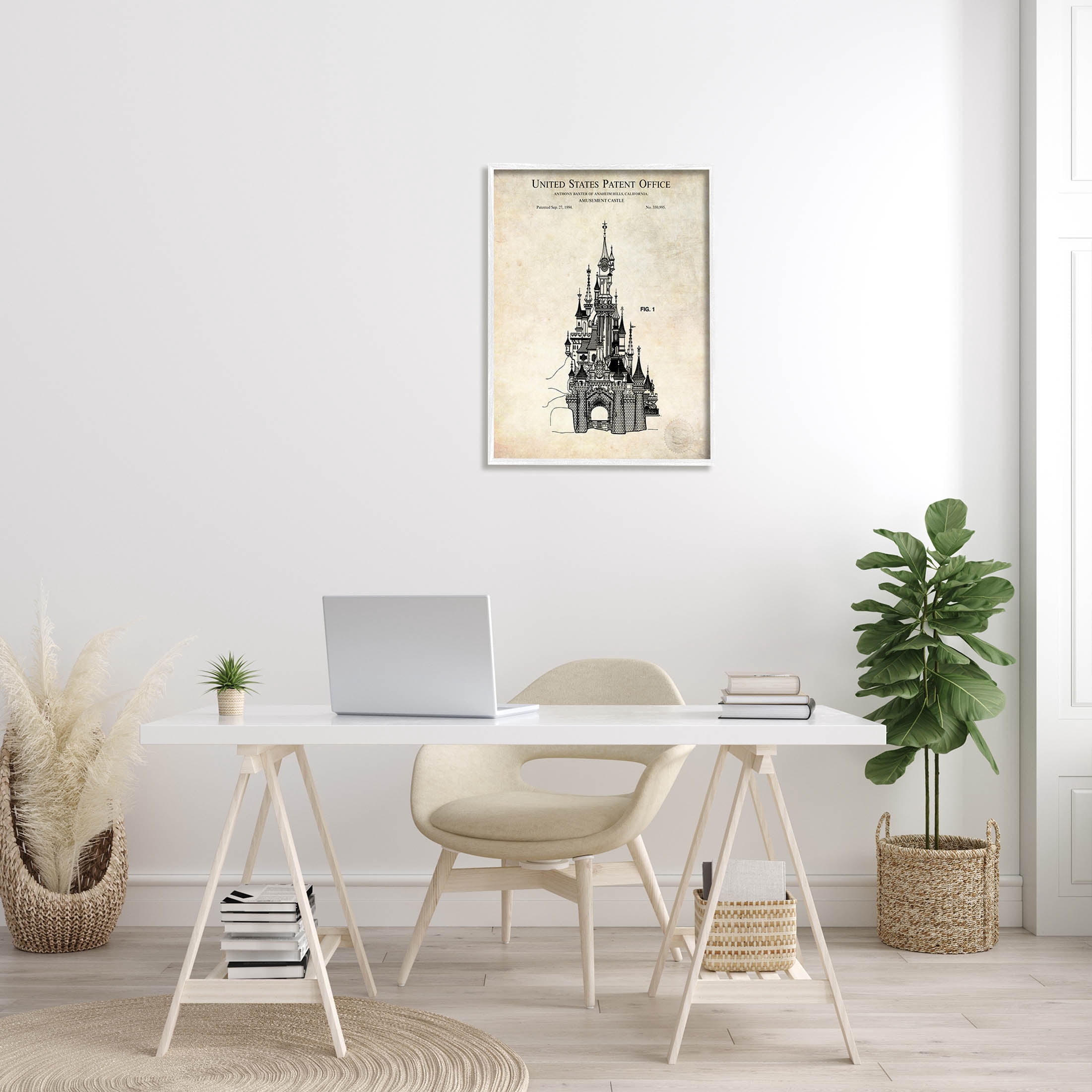 Stupell Industries Fantasy Castle Vintage Diagram Graphic Art White Framed Art Print Wall Art, Design by Karl Hronek