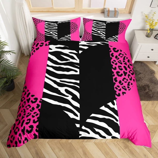 Niñas Leopardo Cebra Funda Nórdica Queen Size Pink Wild Animals Fur juegos de cama