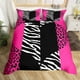 thumbnail image 1 of Niñas Leopardo Cebra Funda Nórdica Queen Size Pink Wild Animals Fur juegos de cama, 1 of 7