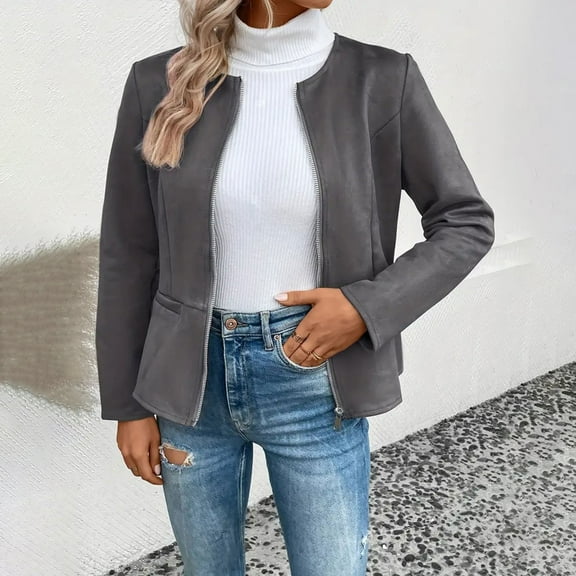 Women's Suede Leather Jacket 2024 Fall Winter Clothes Casual Business Long Sleeve Jacket Coat Women Suit Jackets Cool Jackets Jackets for Women Denim Casual Business Jackets for Women Womens