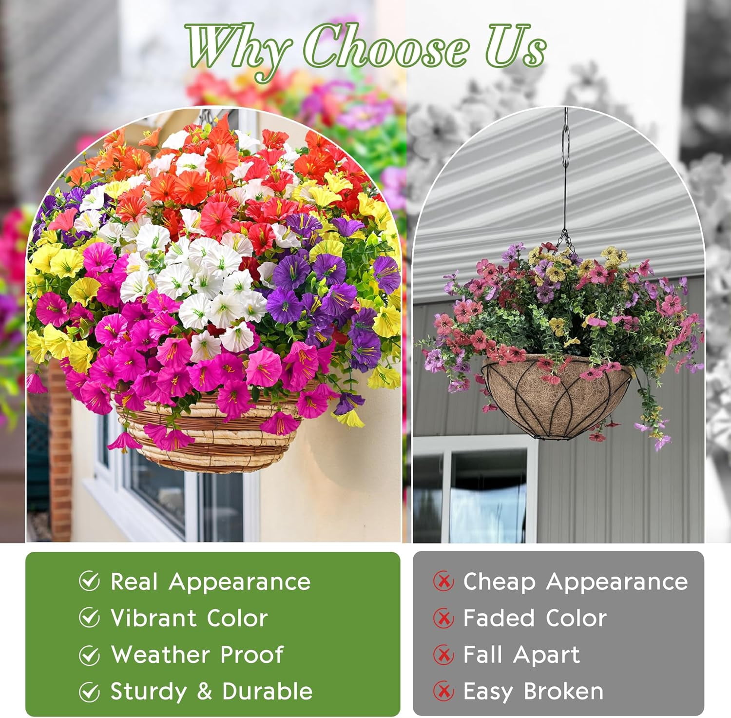Artificial Flowers for Outdoors Fake Plants Outside Decoration, 12 Bundles Silk Colorful Morning Glory with Eucalyptus UV Resistant Realistic Faux Flowers for Planter Front Door Garden Yard