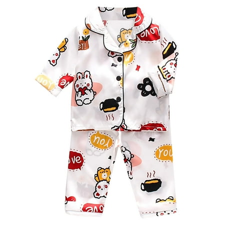 

Toddler Kids Baby Boys Girls Satin Cartoon Button Down Shirt Tops + Long Pants Silk Pajamas Sleepwear Outfits Loungewear Set 4t Ballerina Outfit