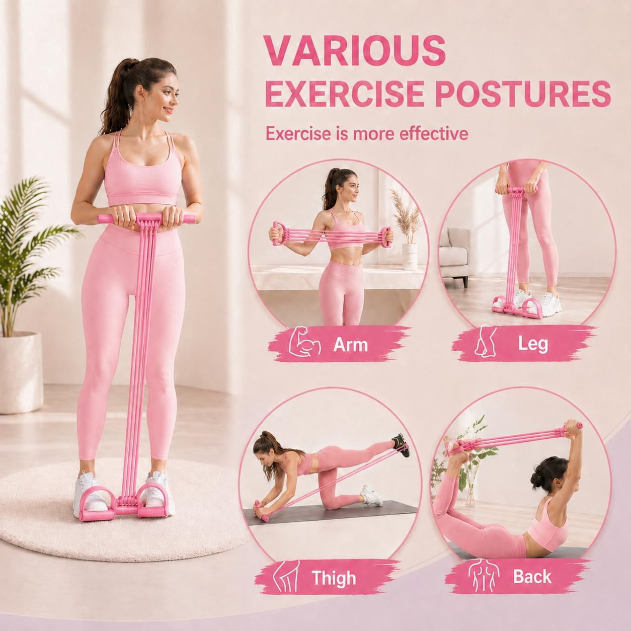 2026 Upgrade Pedal Resistance Band with Handle,8 Tube Detachable Elastic 3-in-1 Multifunctional Foot Pedal Resistance Assistance Expander for Foot Pedal Pull, Back Stretch & Chest Expand