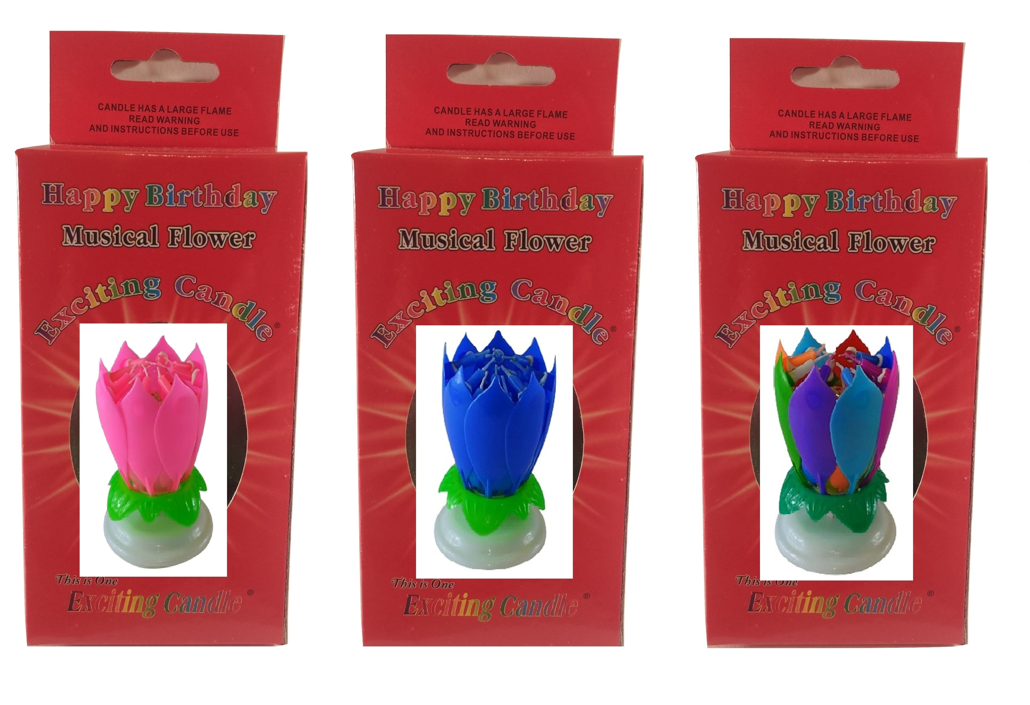 Exciting Candle® Lotus Flower Birthday Candle, 3 Pack, 1 Pink, 1 Blue