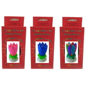 Exciting Candle® Lotus Flower Birthday Candle, 3 Pack, 1 Pink, 1 Blue, and 1 Rainbow