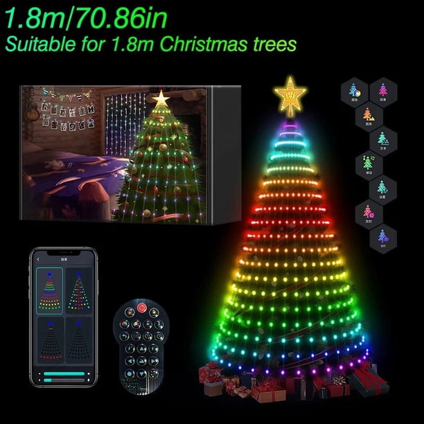 Luces inteligentes RGB IC para árbol de Navidad, Multicolor, hadas, LED, estrellas, cuerdas, aplicación de cascada, Bluetooth, patio, vacaciones, luces programadas DIY