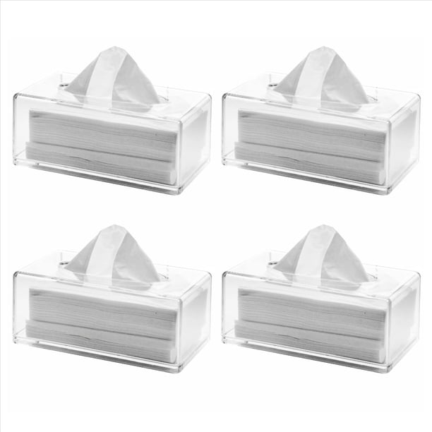 4X Soporte para Caja de Pañuelos de Acrílico Transparente con Cubierta, Caja Dispensadora de Pañuelos Faciales para Encimera, Hoja Secadora de Plástico Transparente A