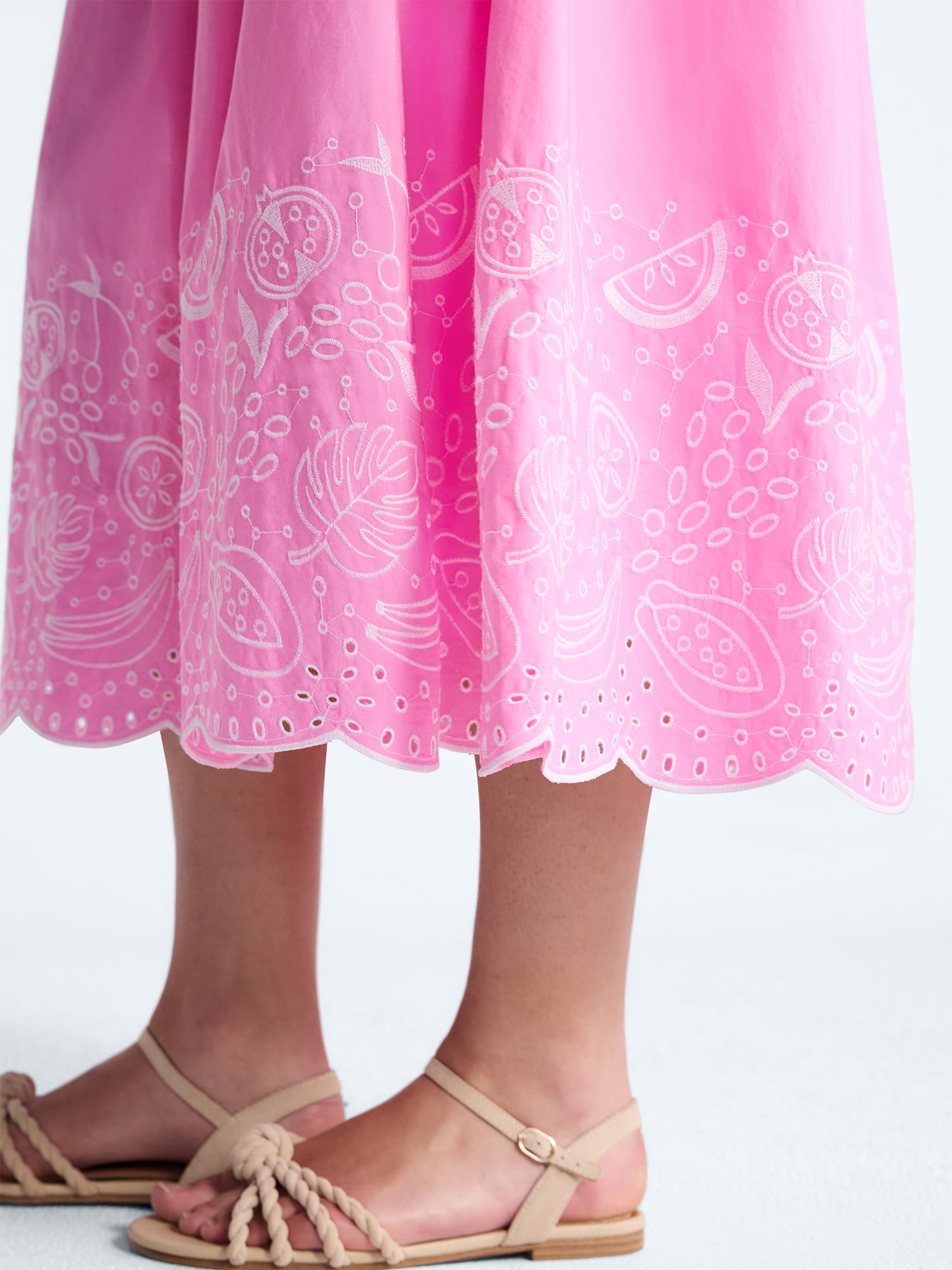Free Assembly Women's Tie Waist Embroidered Cotton Midi Skirt, Sizes XS-XXL