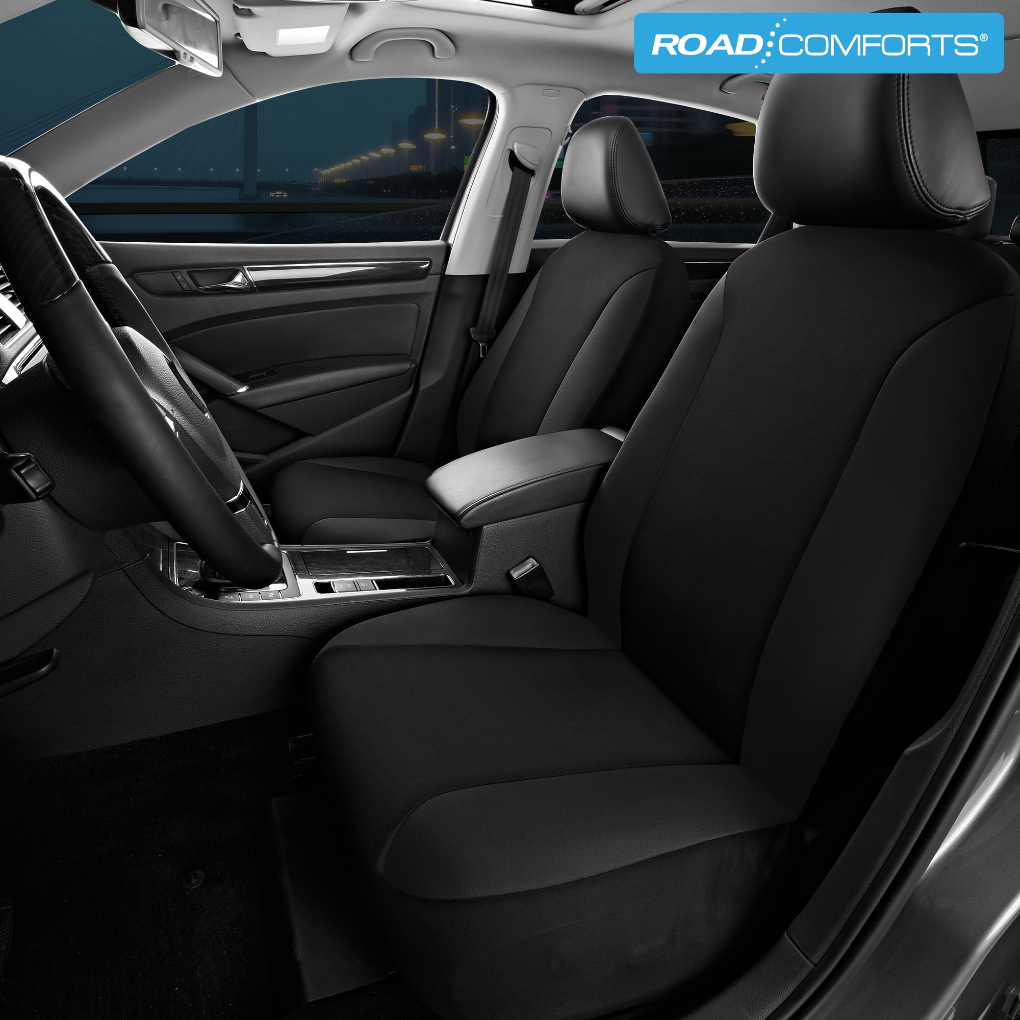 Road Comfort PolyPro Car Seat Covers Full Set – Front and Rear Split Bench, Easy to Install Cover Set, Univesal Fit For Auto Trucks Van SUV - Black