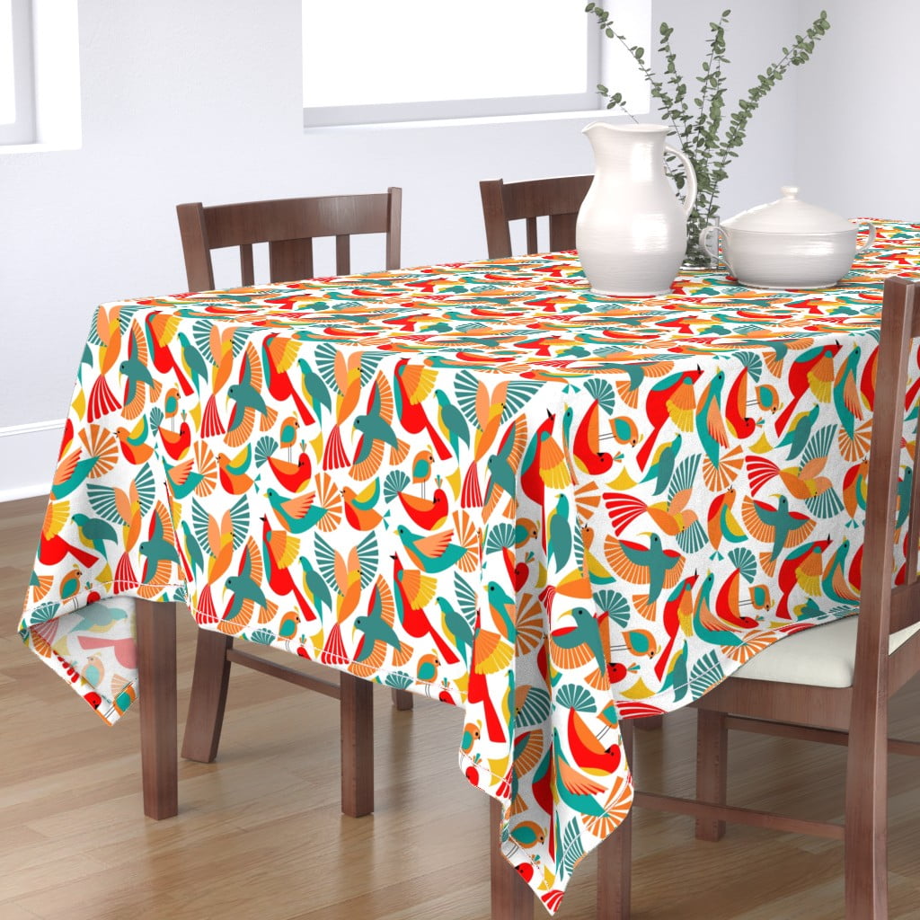 Cotton Sateen Tablecloth, 70" x 144" Birds Hummingbird Parrot Quail