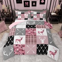 jejeloiu Wildlife Animals Elk Queen Comforter Set,Pink Camoufalge Bedding Sets,Rustic Farmhouse Hunting Bedding Comforter Set For Men Women,Super Cozy Room Decor Reversible,3 Pieces