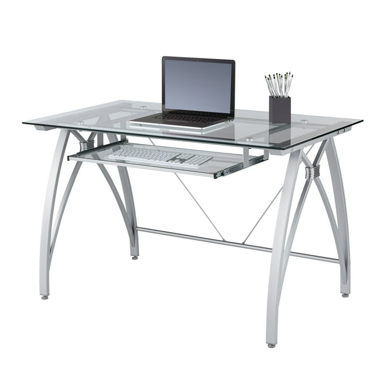 Realspace Vista 48 W Silver Metal Office Glass Computer Desk Walmart