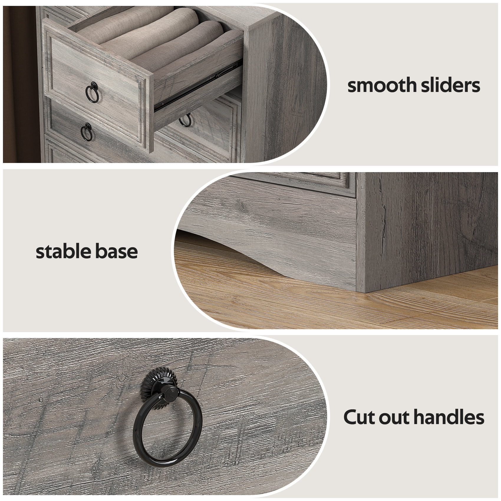 Frmobepts 6 Drawer Dresser, Tall Wood Chest of Drawers Dressers for Bedroom, Living Room, Gray