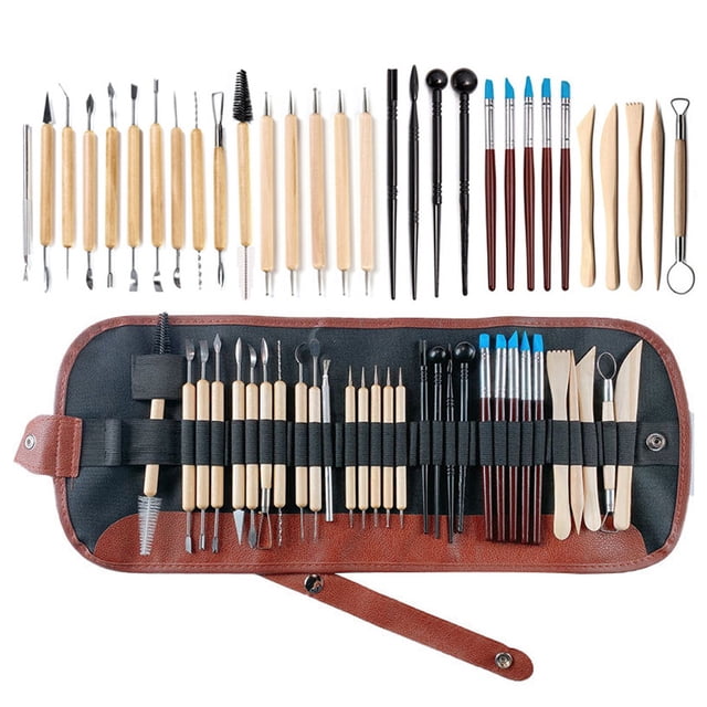 Polymer Clay Tools, Professional Quality Tools with High Quality Materials for Sculpting and Pottery, Smooth Wooden Handles for Comfortable Grip, Storage Bag Included, 30Pcs
