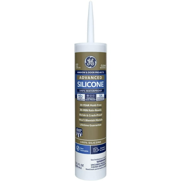 General Electric GE5000, Advanced Silicone 2, Clear Window & Door Industrial Sealant, 10.1 oz