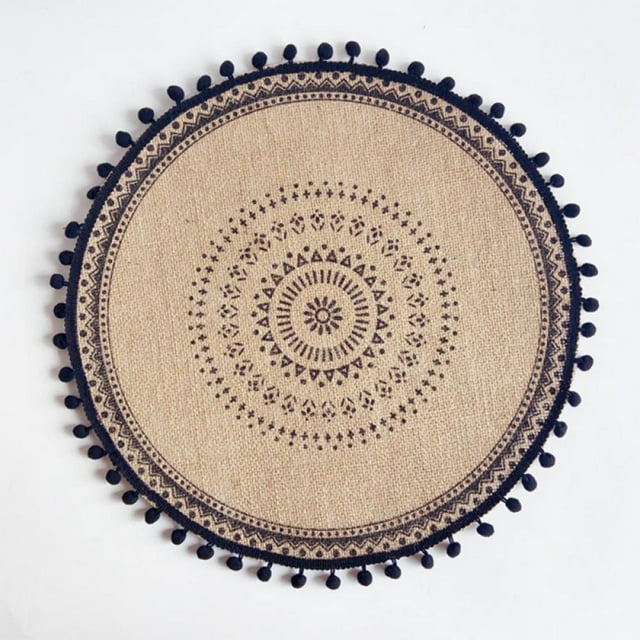 Round Placemats, 15" Circle Burlap Place Mats with Tassels, Mandala