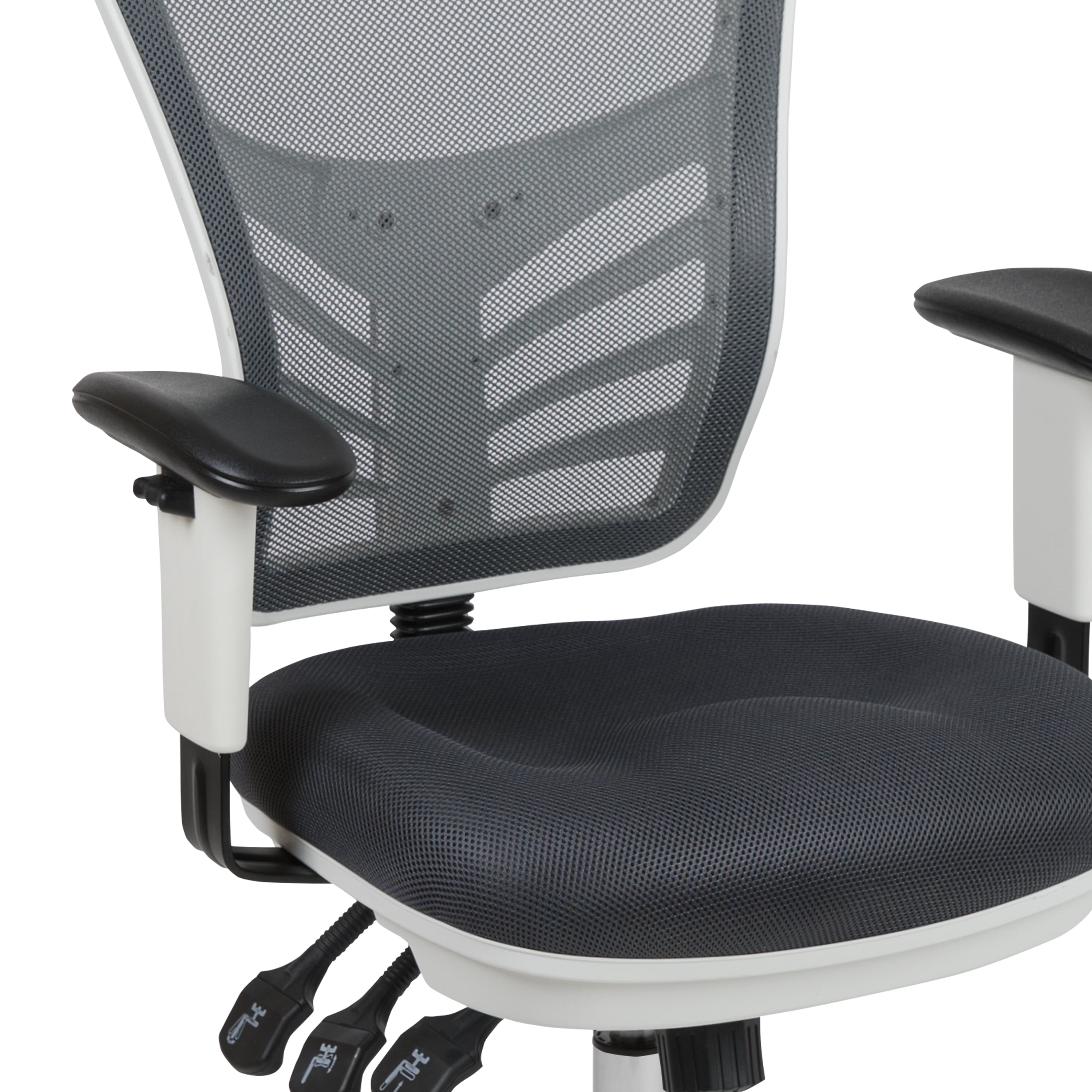 Emma + Oliver Mid-Back Dark Gray Mesh/White FrameMultifunction Ergonomic Office Chair w/ Arms