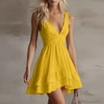 thumbnail image 5 of Miluxas Women's Summer Mini Dress Twist Front V Neck Sleeveless Mini Dress Double Ruffle Hem High Waisted A Line Beach Sundress for Vacation Yellow, 5 of 6