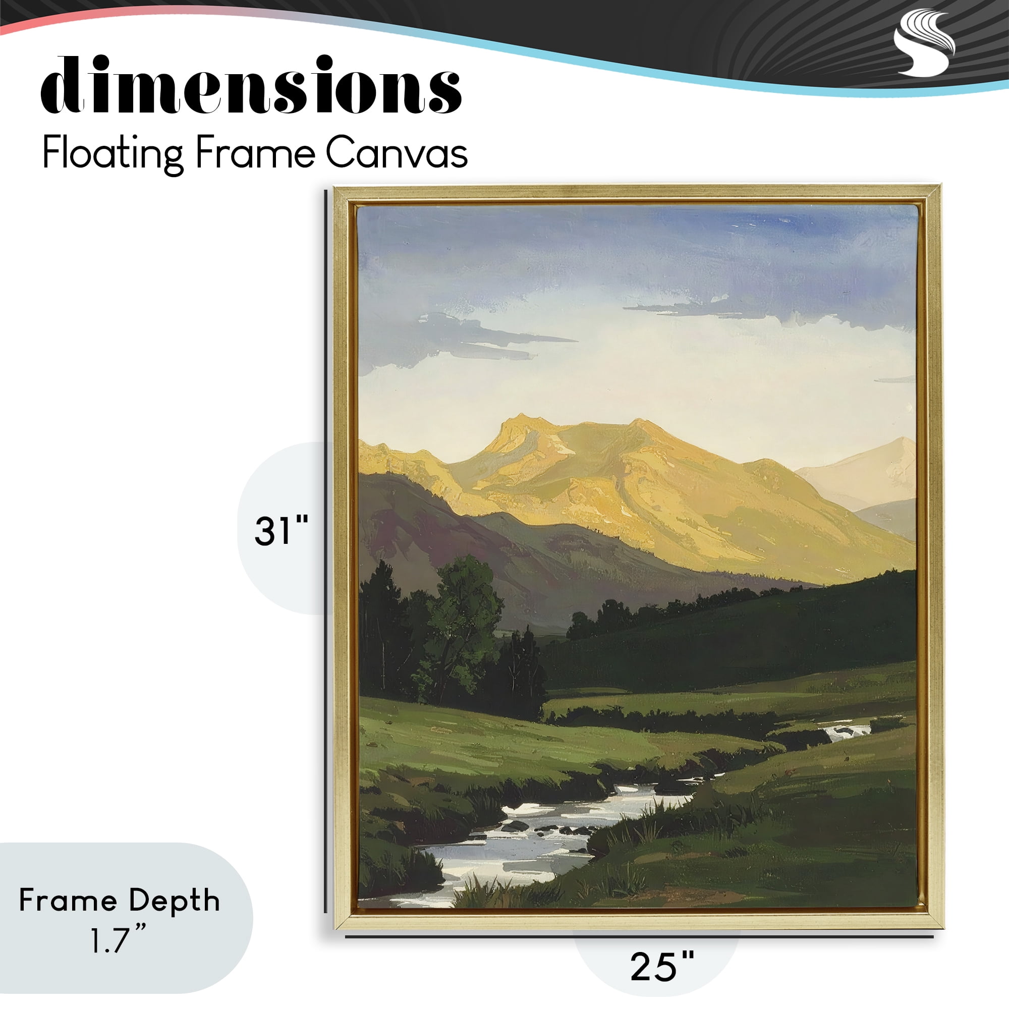 Stupell Industries Mountain Across The Valley Gold Framed Floater Canvas Wall Art, design by Alonza Saunders