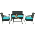 thumbnail image 1 of Patiojoy 4PCS Patio Wicker Furniture Set PE Wicker Furniture Conversation Set Rattan Sofa Chair with Cushions Tempered Glass Coffee Table, 1 of 9
